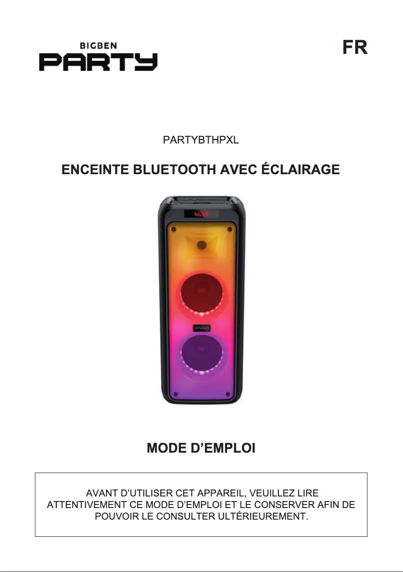 Page 1 de la notice Manuel utilisateur Bigben PARTYBTHPXL