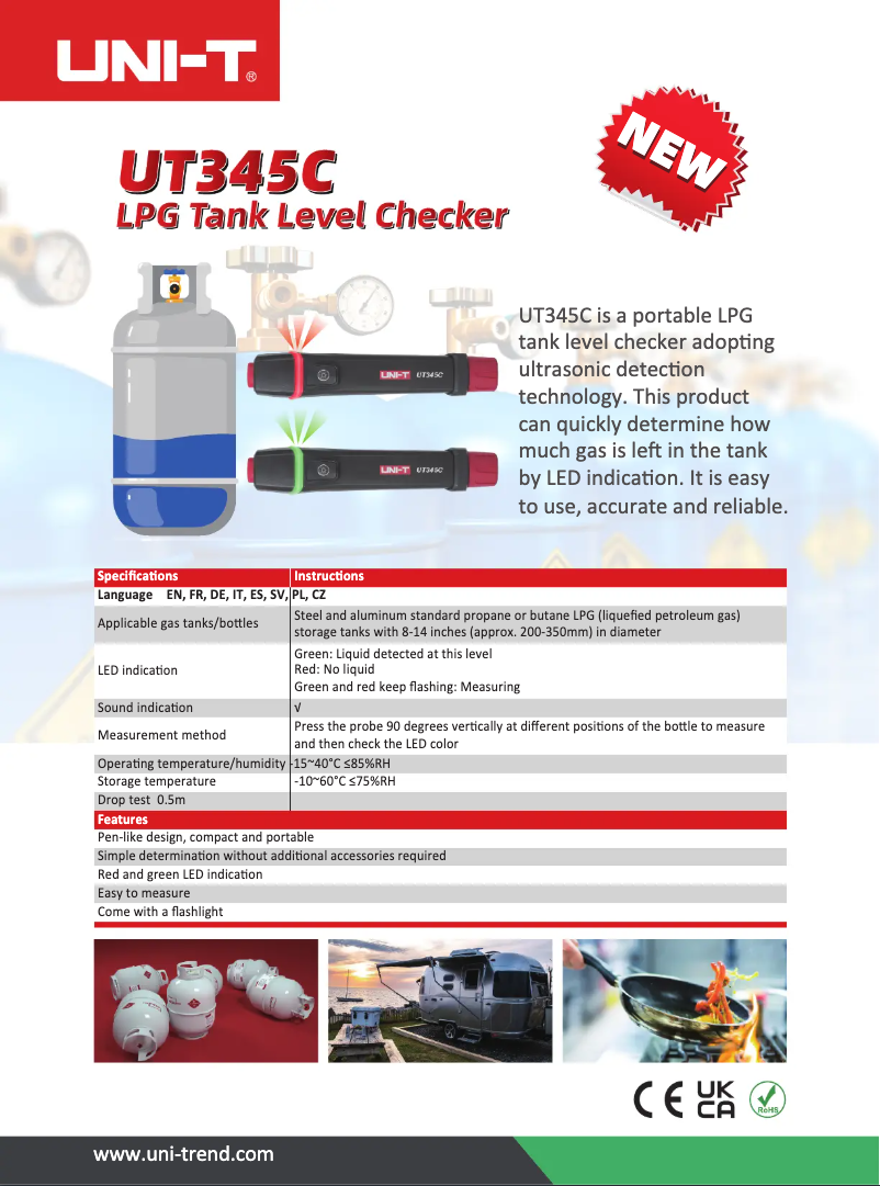 Page 1 de la notice Fiche technique Uni-T UT345C