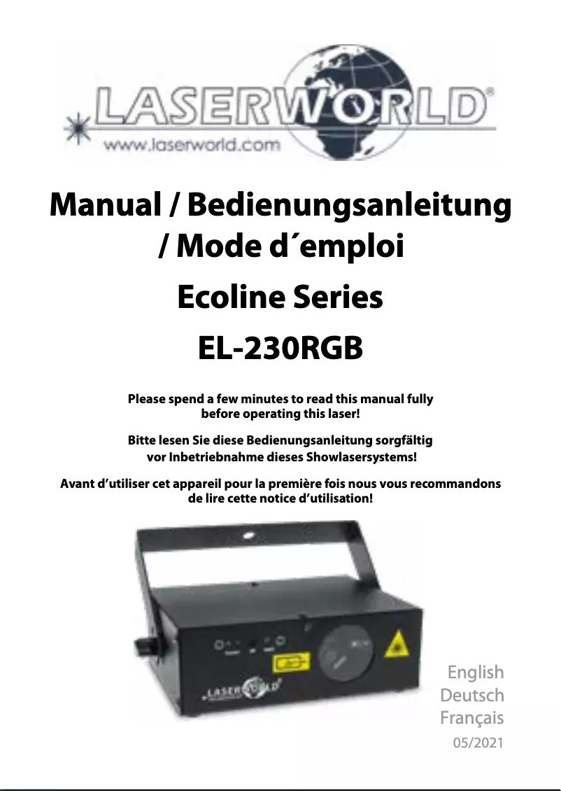 Image de la première page du manuel de l'appareil EL-230RGB MK2