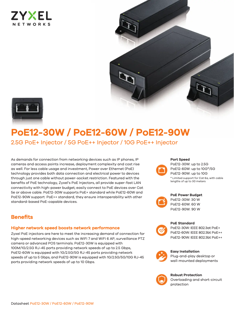 Page 1 de la notice Fiche technique ZyXEL PoE12-90W