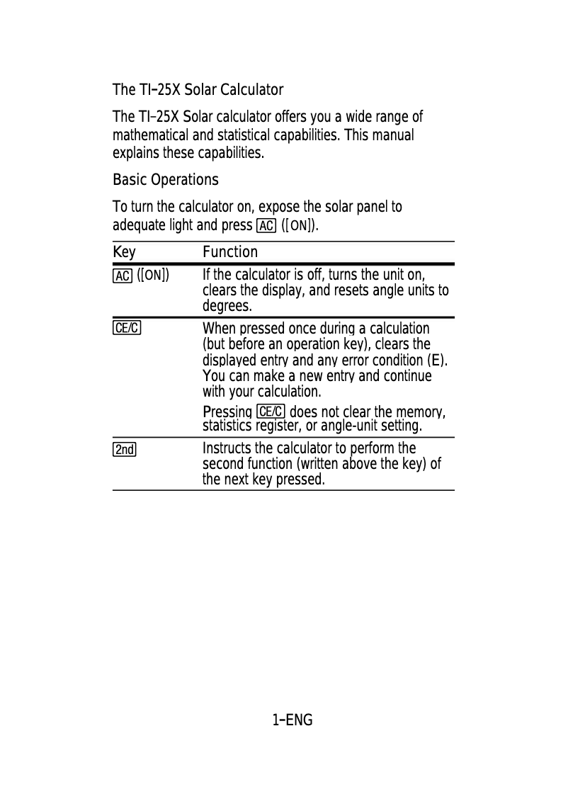 Page 1 de la notice Manuel utilisateur Texas Instruments TI-25X Solar
