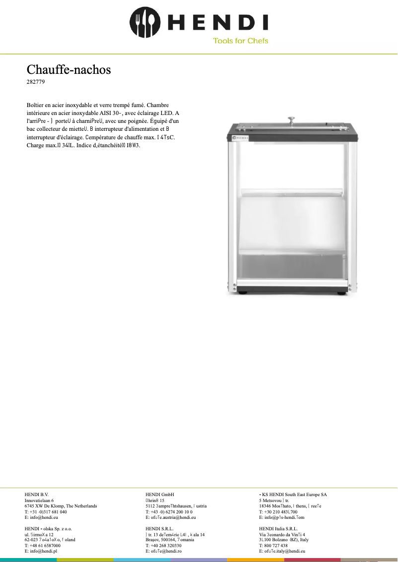 Page 1 de la notice Fiche technique Hendi 282779