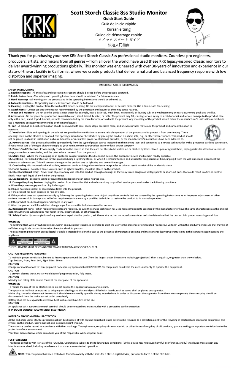 Page 1 de la notice Manuel utilisateur KRK Scott Storch Classic 8ss