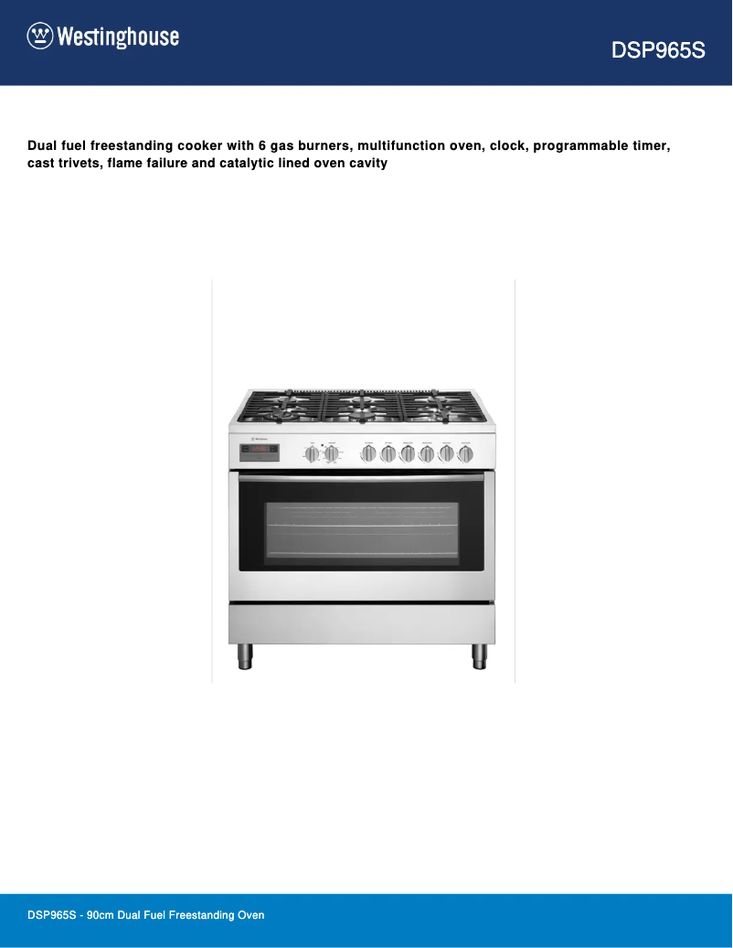 Page 1 de la notice Fiche technique Westinghouse DSP965S
