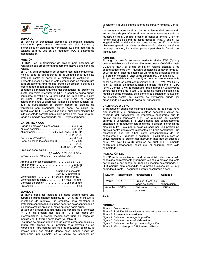 Page 1 de la notice Manuel utilisateur Soler & Palau TDP-S
