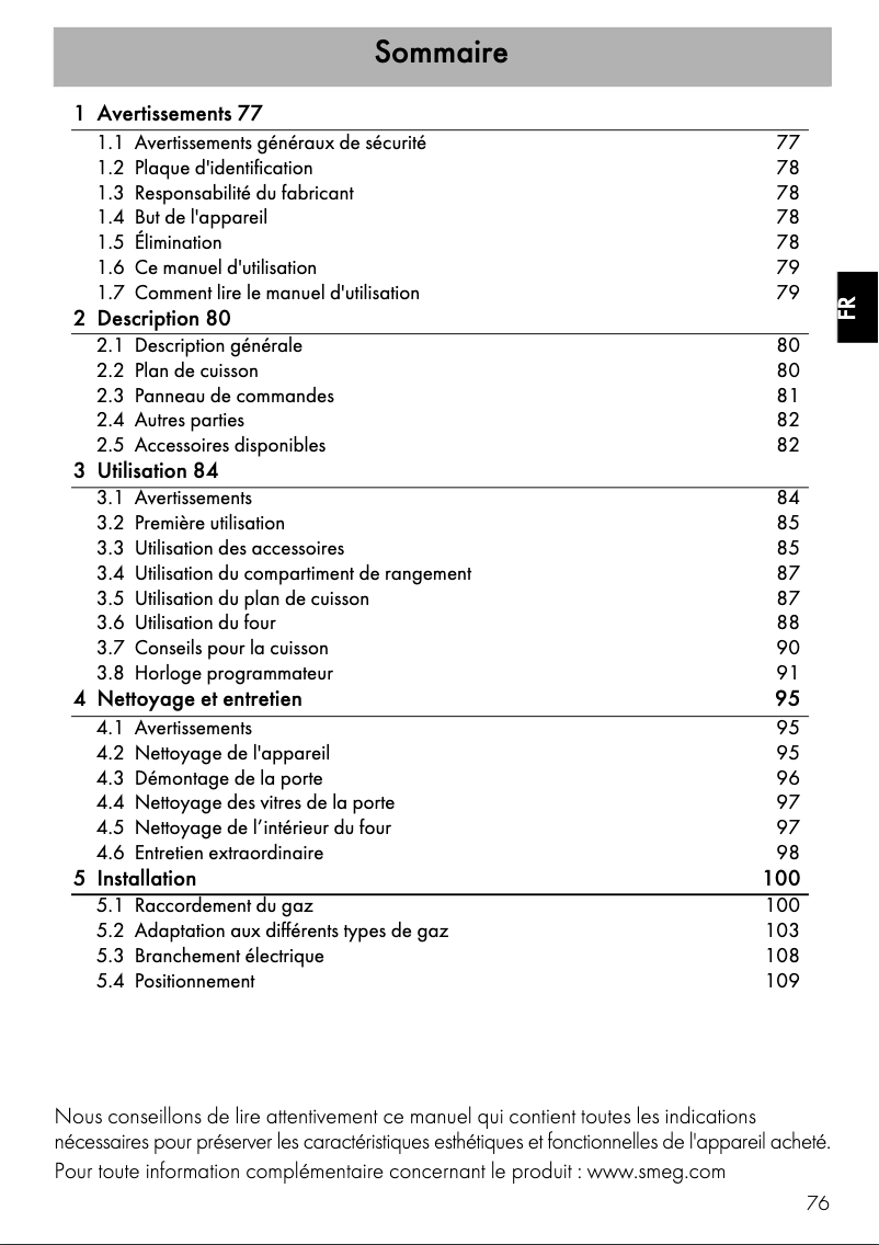 Page 1 de la notice Manuel utilisateur Smeg TR90BL