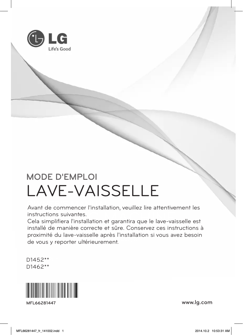 Page 1 de la notice Manuel utilisateur LG D1452WF