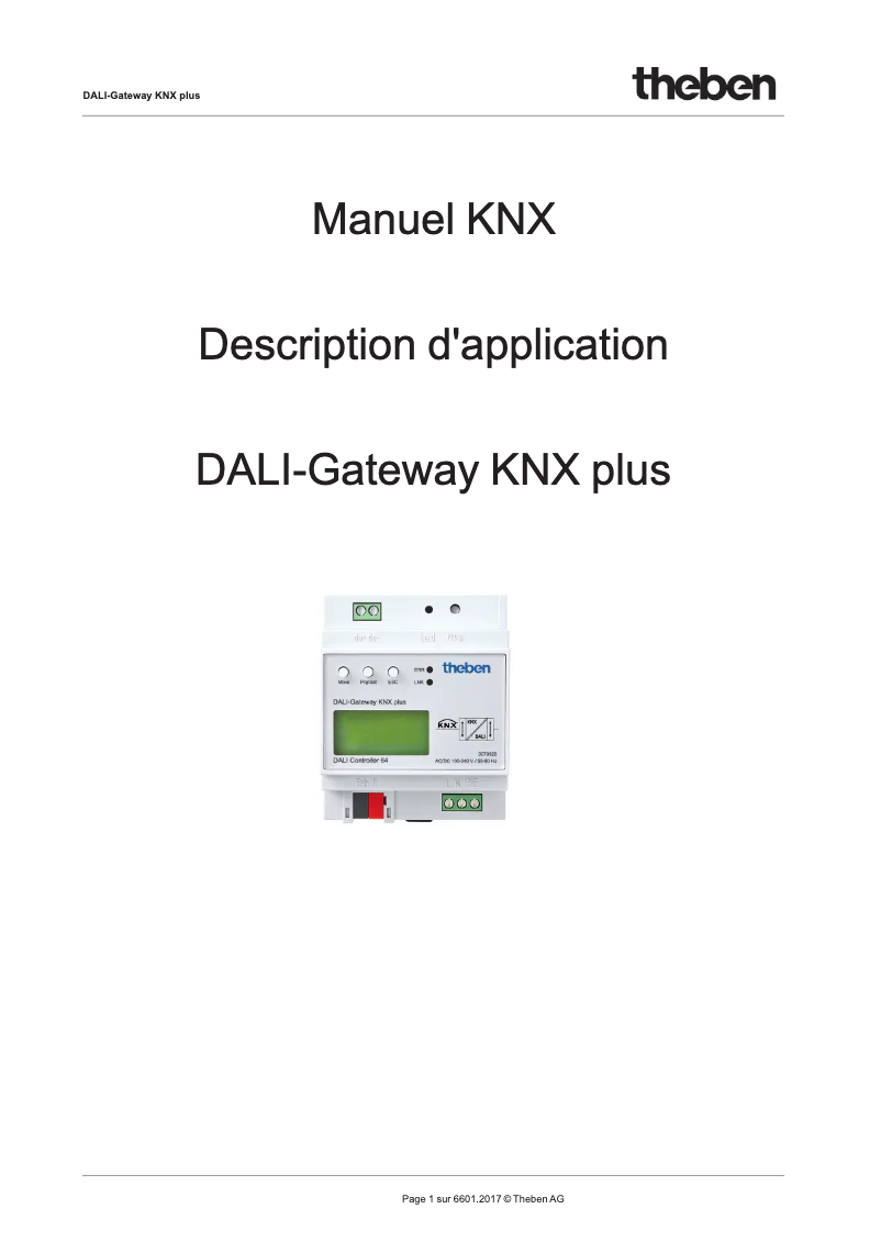Page n°1 - Manuel utilisateur Theben DALI-Gateway KNX plus