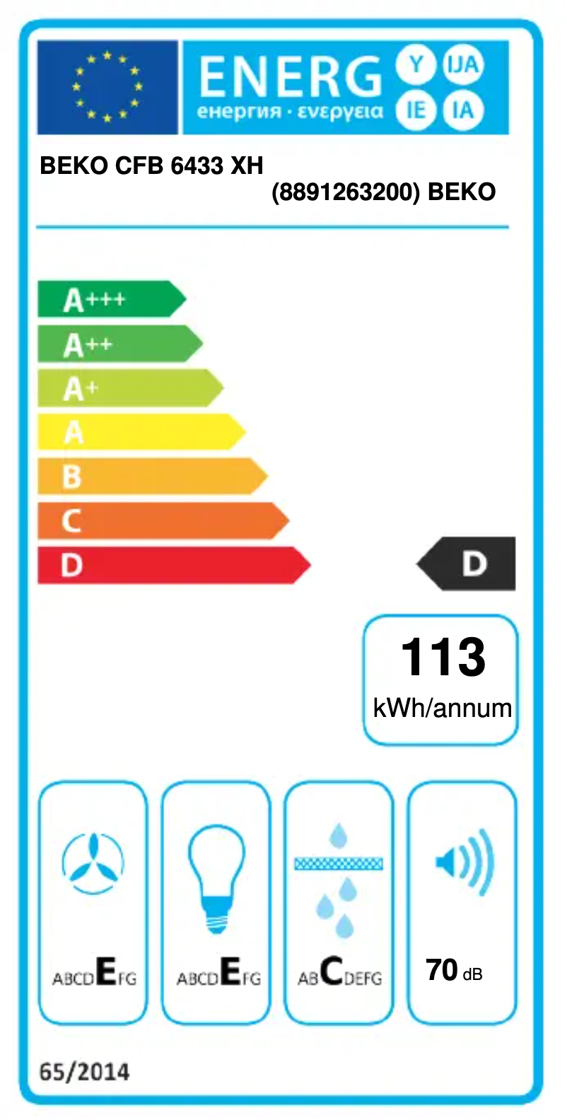Page n°1 - Label énergétique Beko CFB 6433 XH