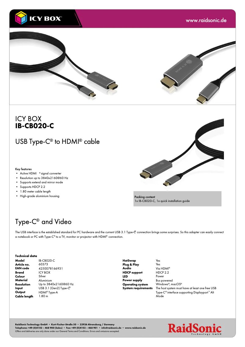 Página 1 del manual Ficha técnica Icy Box IB-CB020-C