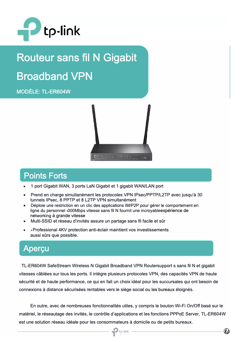 Page n°1 - Guide d'installation TP-Link TL-ER604W