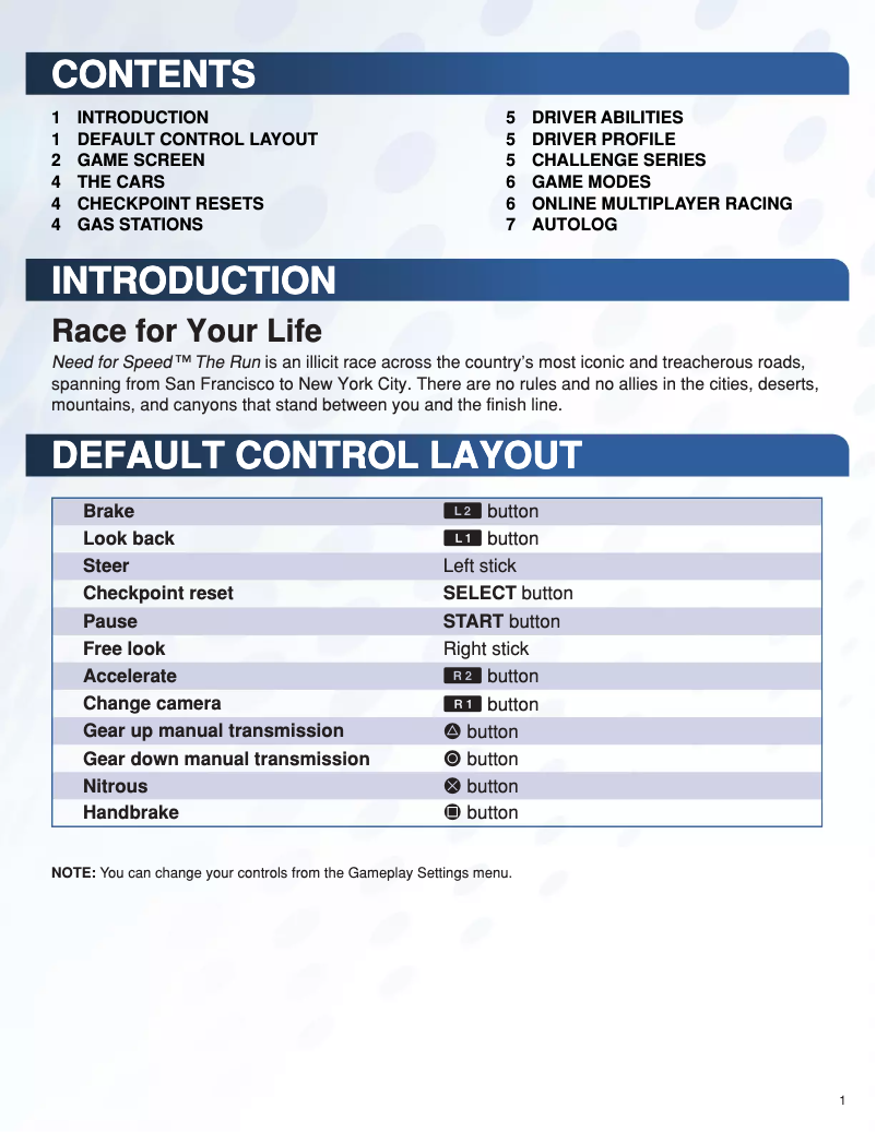 Page n°1 - Manuel utilisateur EA Need for Speed - The Run (Playstation 3)