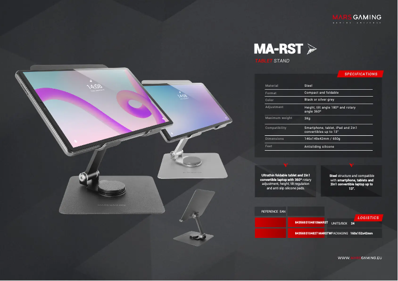 Page 1 de la notice Fiche technique Mars Gaming MA-RST