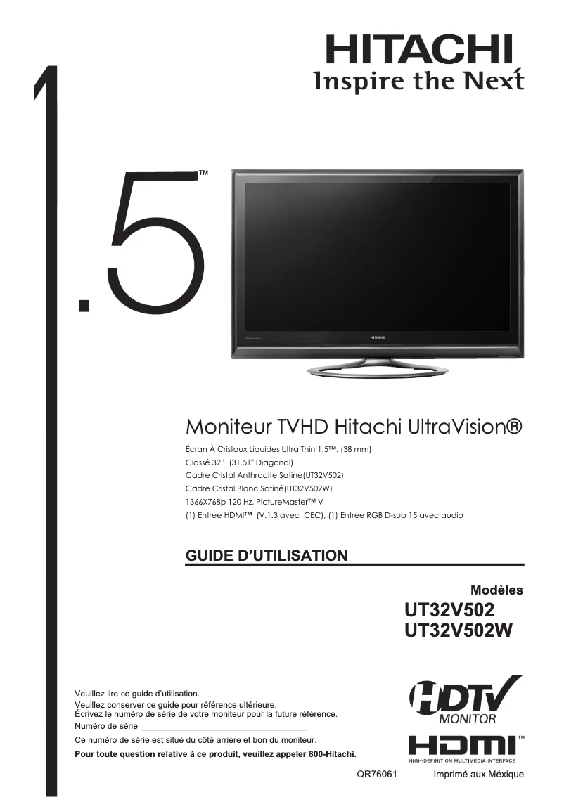 Page n°1 - Manuel utilisateur Hitachi UT32V502