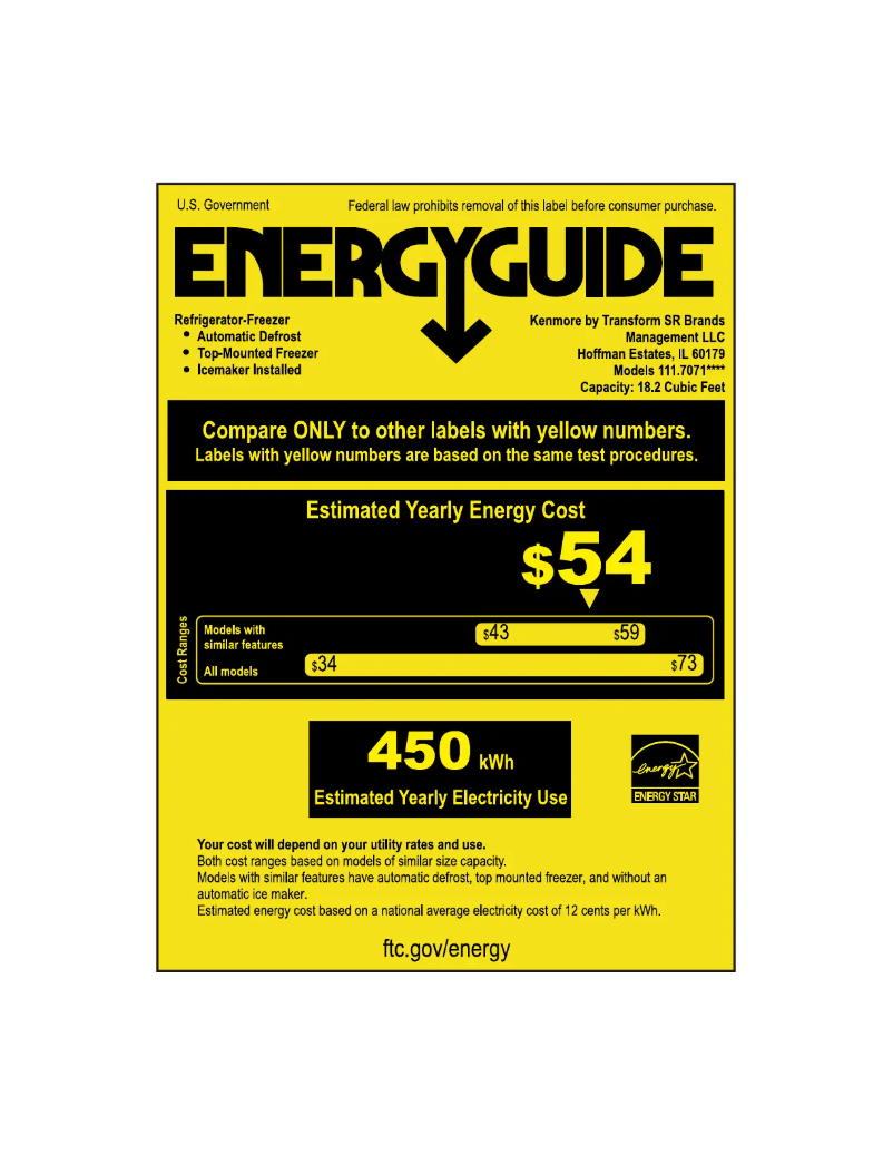 Page 1 de la notice Label énergétique Kenmore 70719