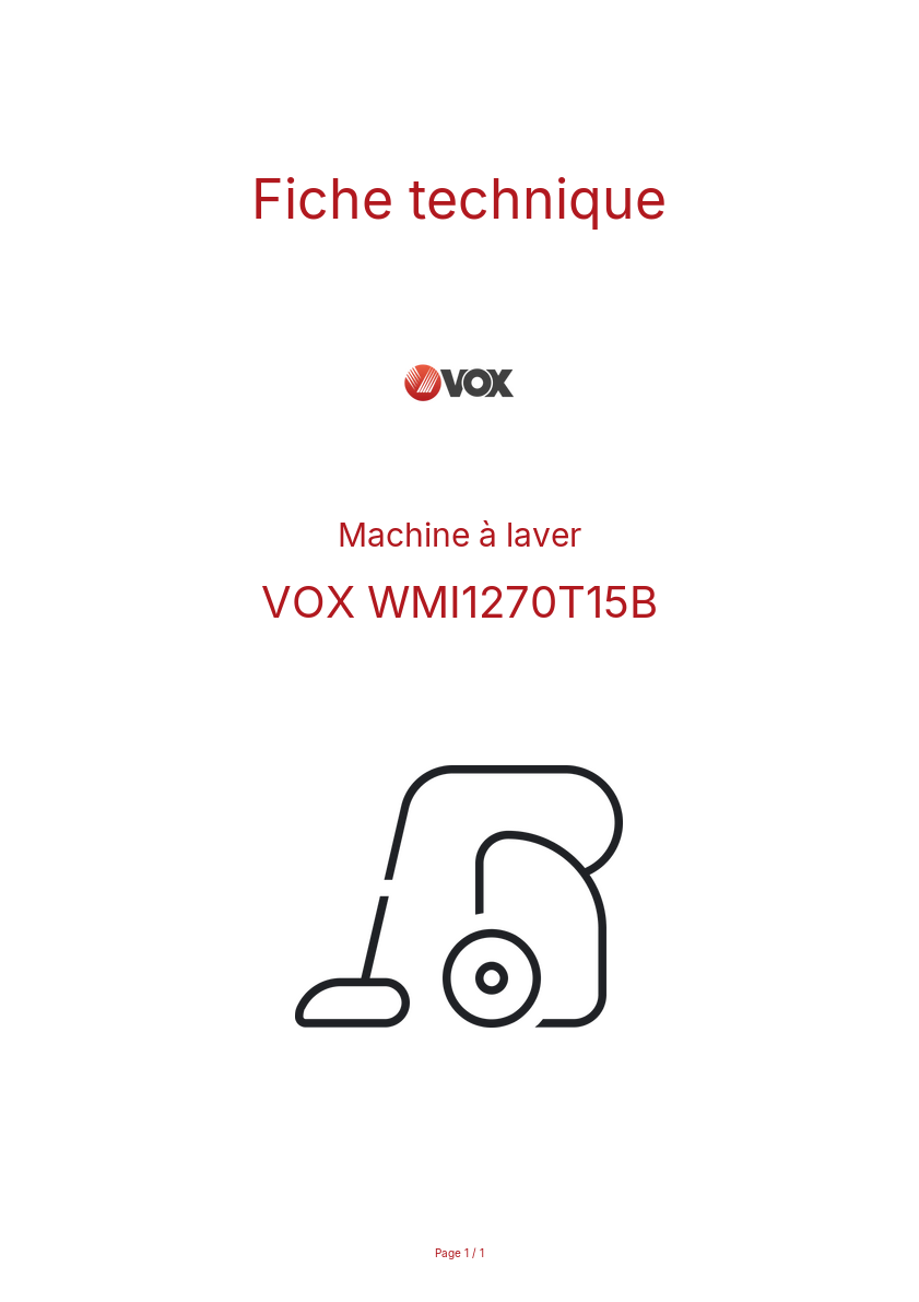 Page n°1 - Fiche technique VOX WMI1270T15B