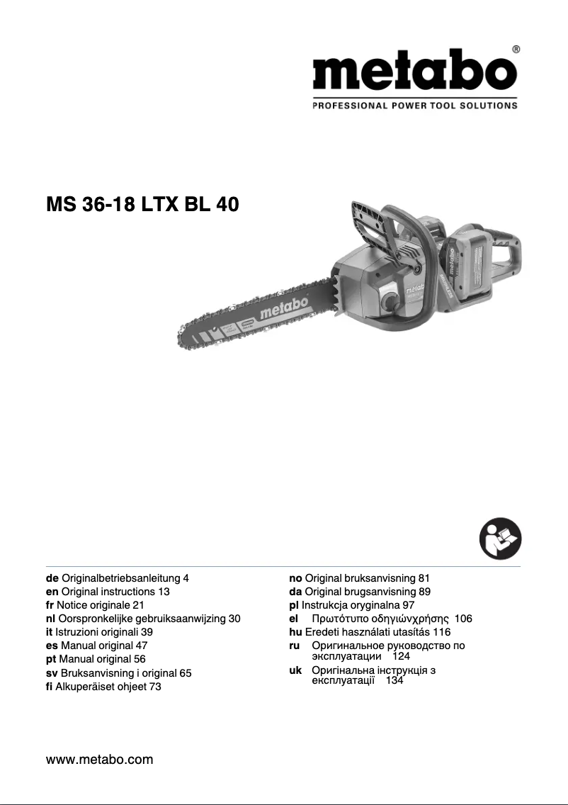 Página 1 del manual Manual de usuario Metabo MS 36-18 LTX BL 40