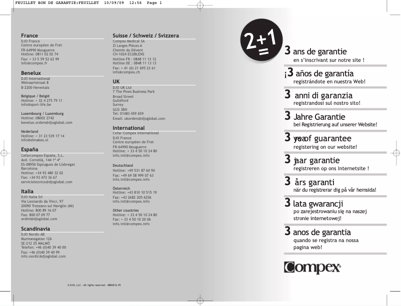 Page n°1 - Informations de garantie Compex Fit 1.0