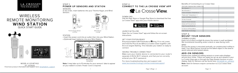 Page 1 de la notice Guide de démarrage rapide La Crosse Technology V21-WTHV2