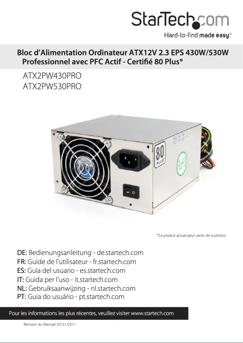 Page 1 de la notice Manuel utilisateur StarTech.com Professional ATX2PW430PRO