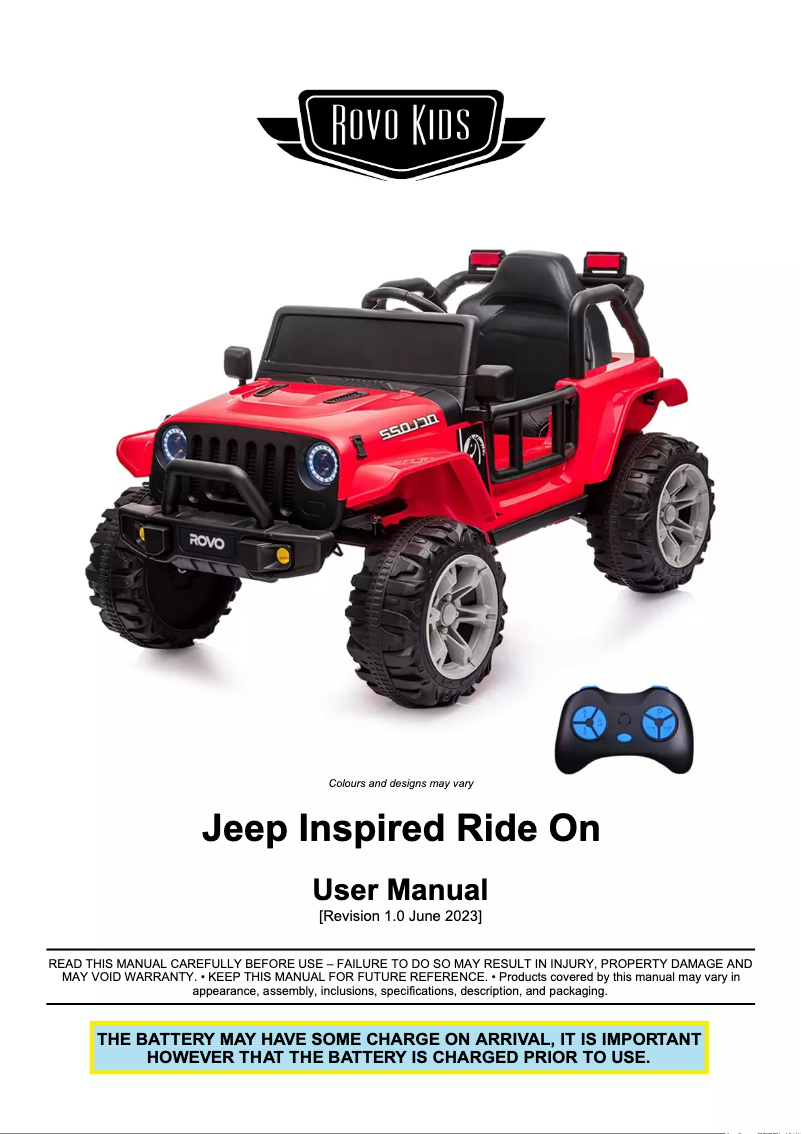 Page n°1 - Manuel utilisateur Rovo Kids Jeep Inspired Ride On