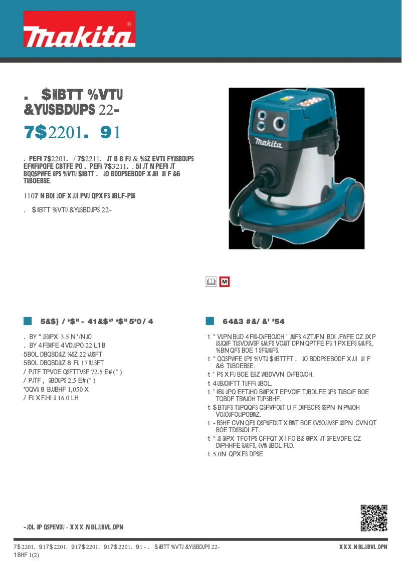 Page 1 de la notice Fiche technique Makita VC2201MX1