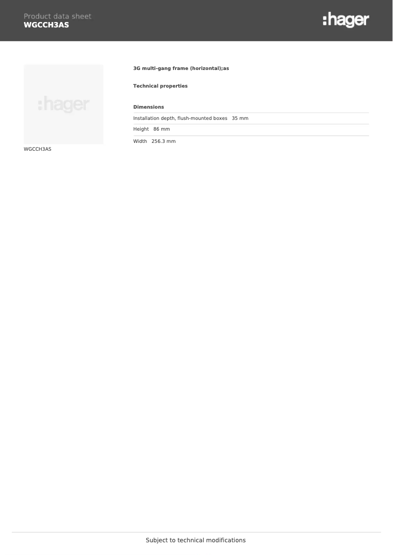 Page 1 de la notice Fiche technique Hager WGCCH3AS