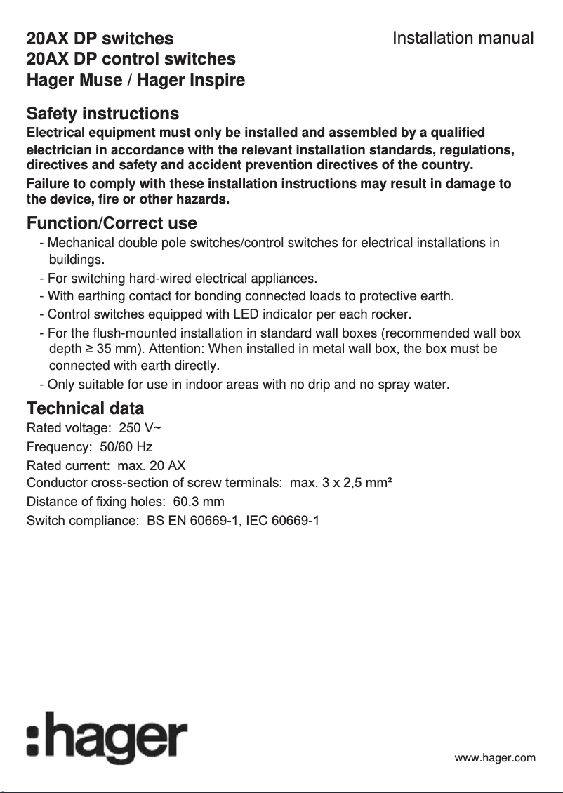 Page n°1 - Manuel utilisateur Hager WGCXL2D2NNB