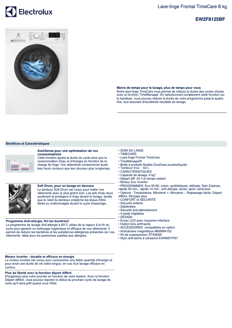 Page n°1 - Fiche technique Electrolux EW2F8125BF