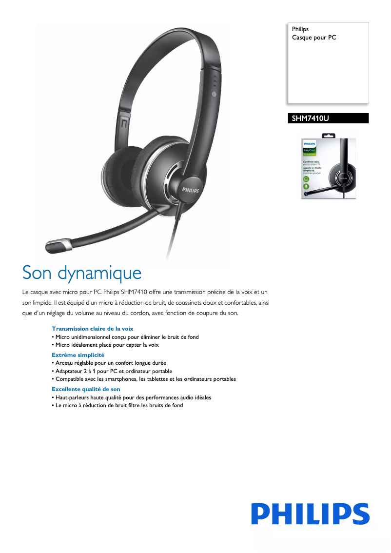 Page 1 de la notice Fiche technique Philips SHM7410U