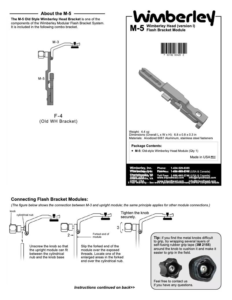 Page 1 de la notice Manuel utilisateur Wimberley M-5