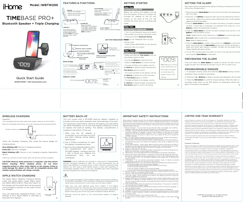 Page n°1 - Manuel utilisateur iHome Timebase Pro+ iWBTW200