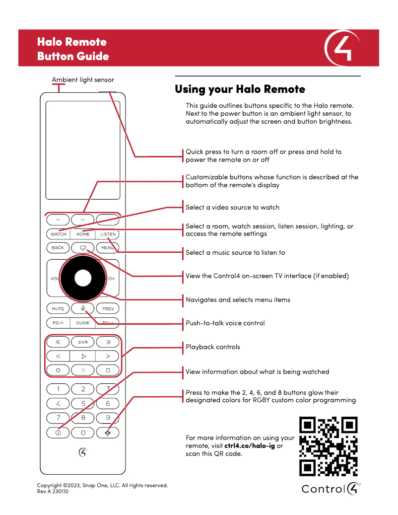 Page 1 de la notice Guide de démarrage rapide Control4 Halo