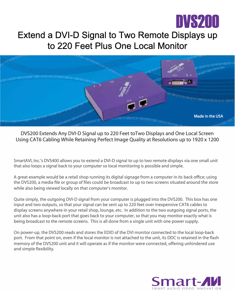 Page 1 de la notice Manuel utilisateur Smart-AVI DVS-200S