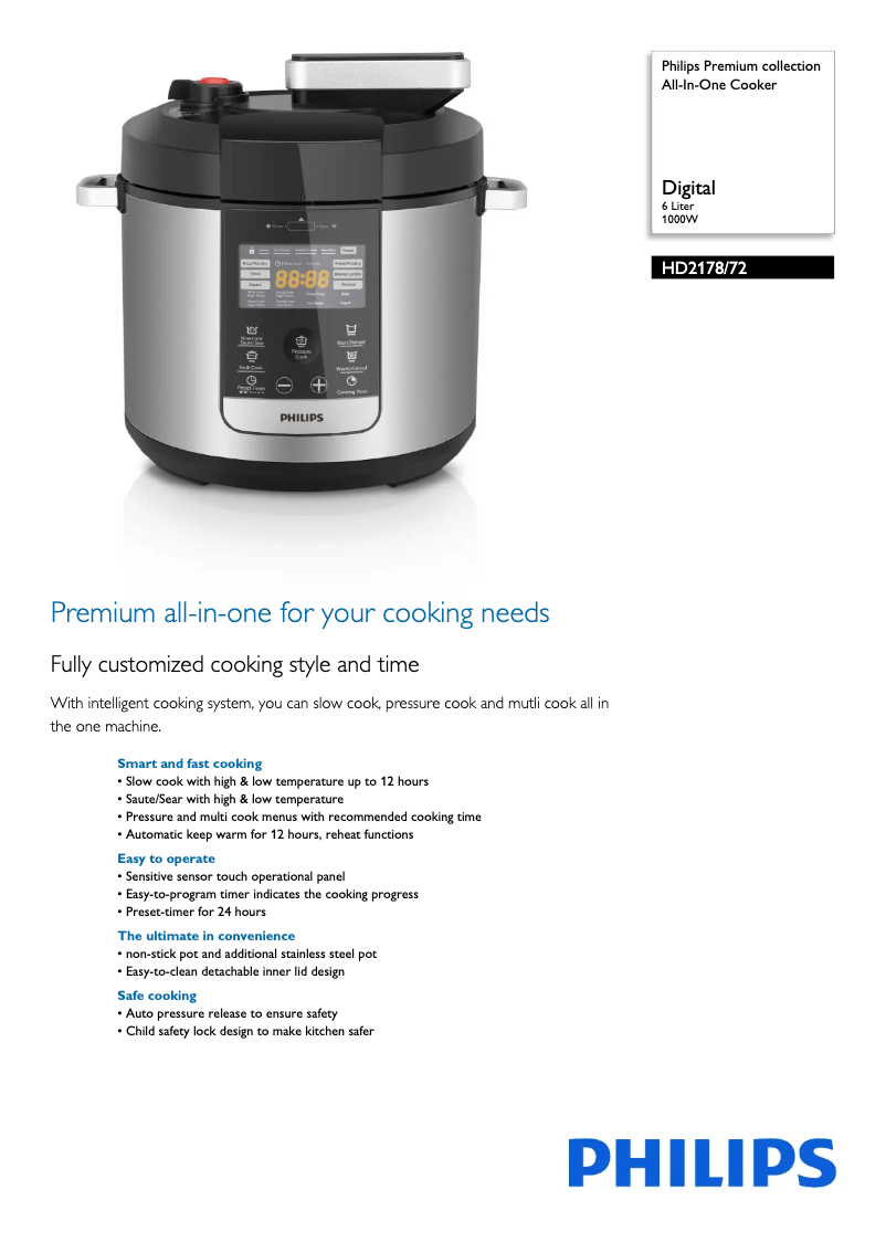 Página 1 del manual Ficha técnica Philips Avance Collection HD2178