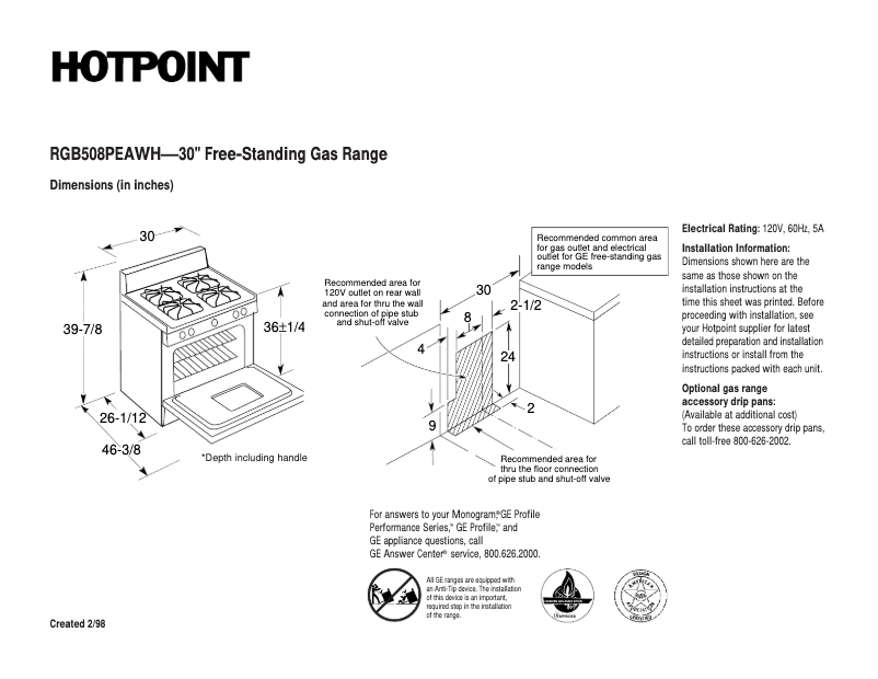 Page n°1 - Fiche technique Hotpoint RGB508PEAWH