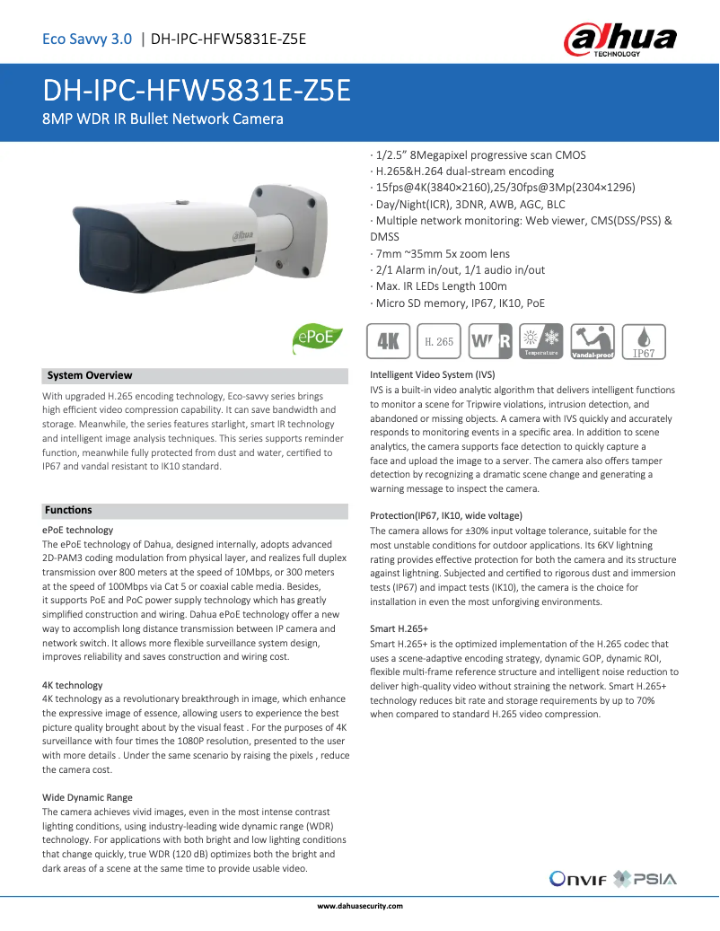 Page 1 de la notice Fiche technique Dahua Technology IPC-HFW5831E-Z5E