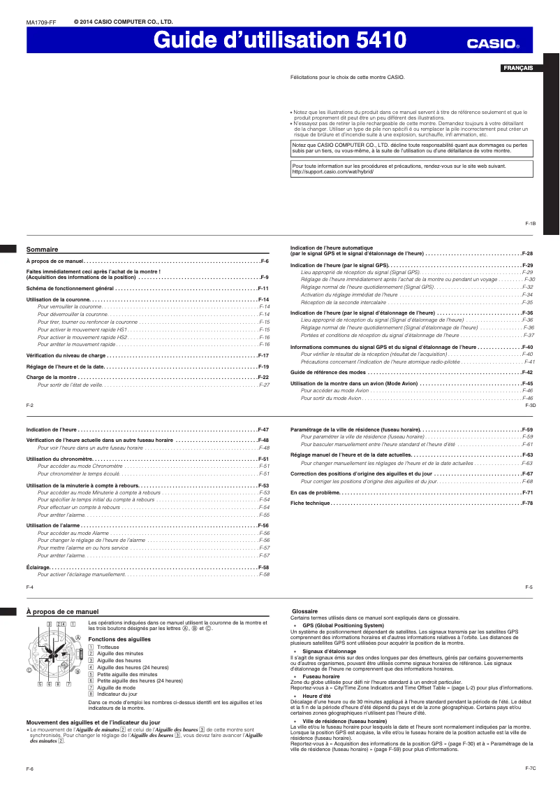 Page n°1 - Manuel utilisateur Casio G-Shock GPW-1000