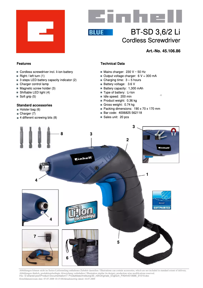 Página 1 del manual Manual de usuario Einhell BT-SD 3,6/2 Li