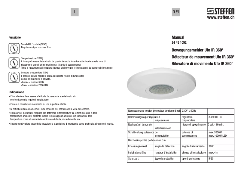 Page 1 de la notice Manuel utilisateur Steffen Ufo IR 360°
