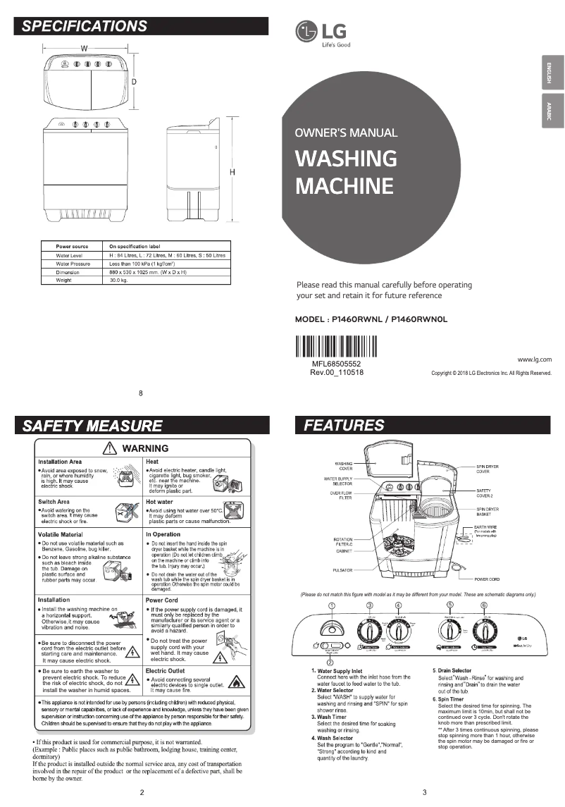 Page n°1 - Manuel utilisateur LG P1460RWN0L