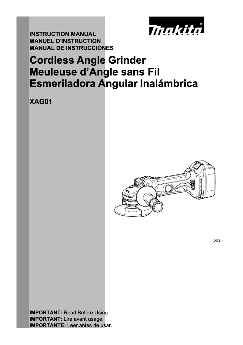 Image de la première page du manuel de l'appareil XAG01Z