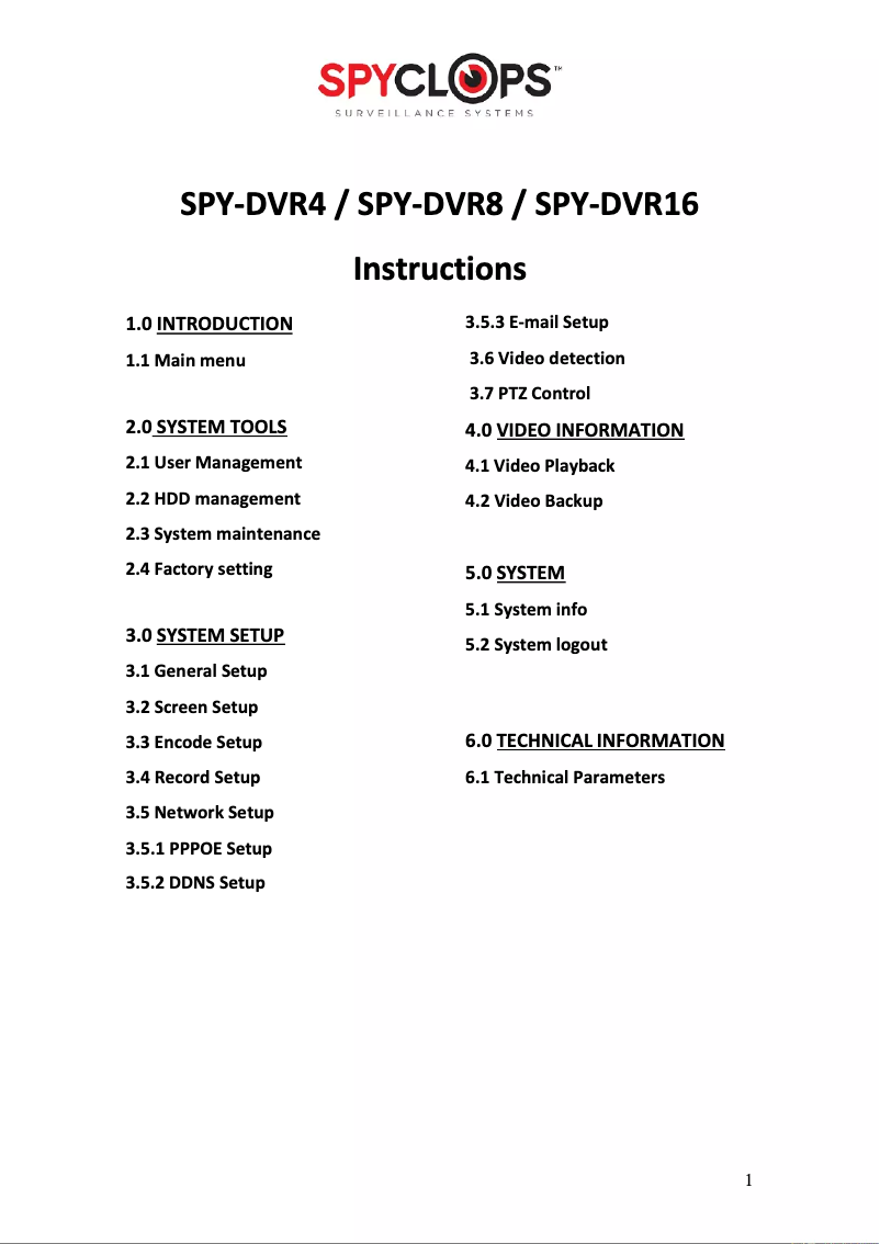Image de la première page du manuel de l'appareil SPY-DVR8