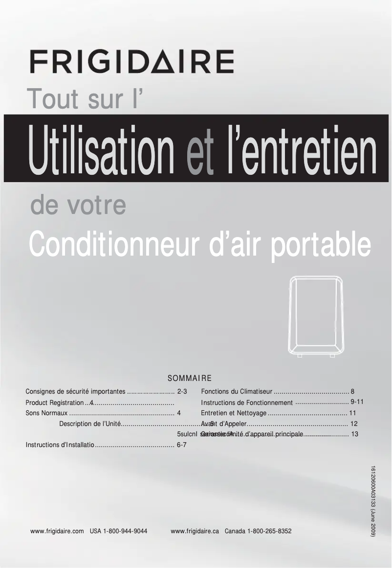 Page 1 de la notice Manuel utilisateur Frigidaire FFPH1222R1