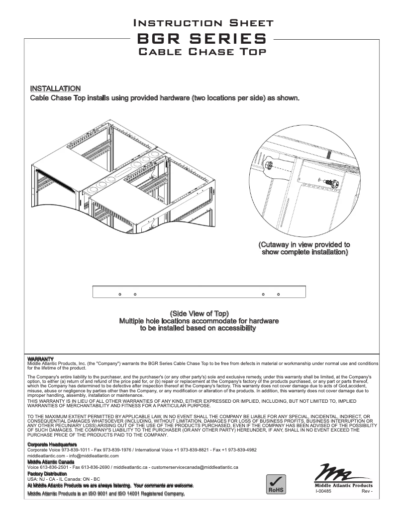 Page 1 de la notice Manuel utilisateur Middle Atlantic BGR-CC-27LT