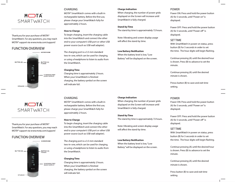 Page 1 de la notice Manuel utilisateur MOTA SmartWatch G2