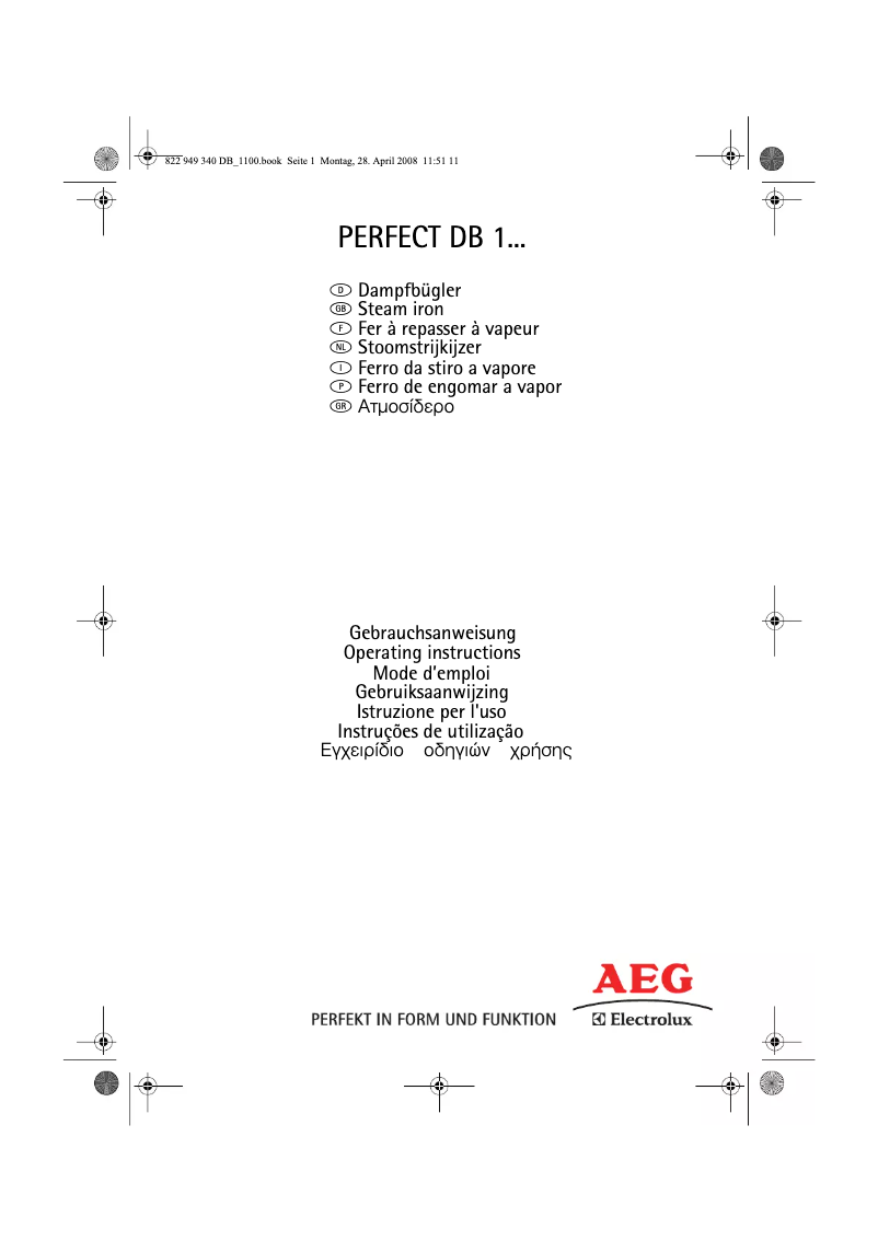 Page n°1 - Manuel utilisateur AEG Perfect DB1150