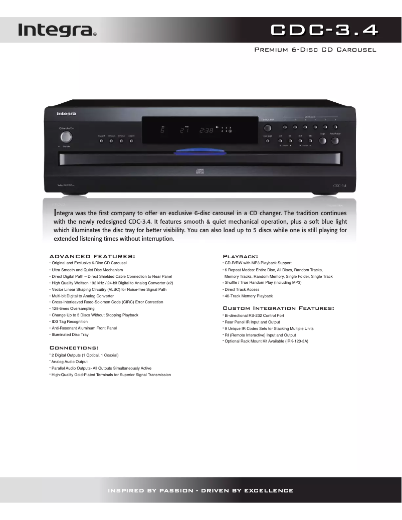 Page 1 de la notice Fiche technique Integra CDC-3.4