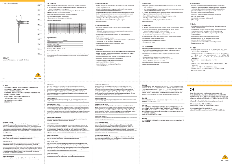 Página 1 del manual Guía de inicio rápido Behringer BC LAV