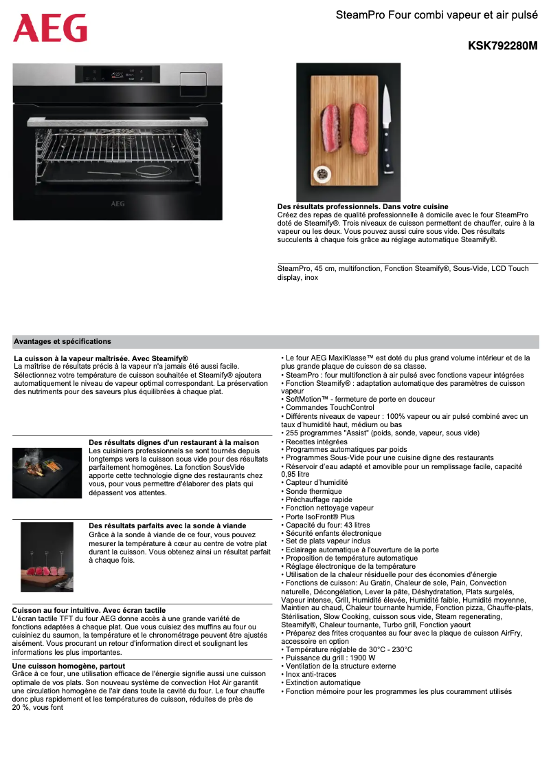 Page 1 de la notice Fiche technique AEG KSK792280M